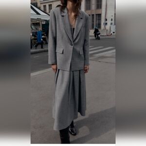 Zara HERRINGBONE BLAZER WITH SHOULDER PADS (M)